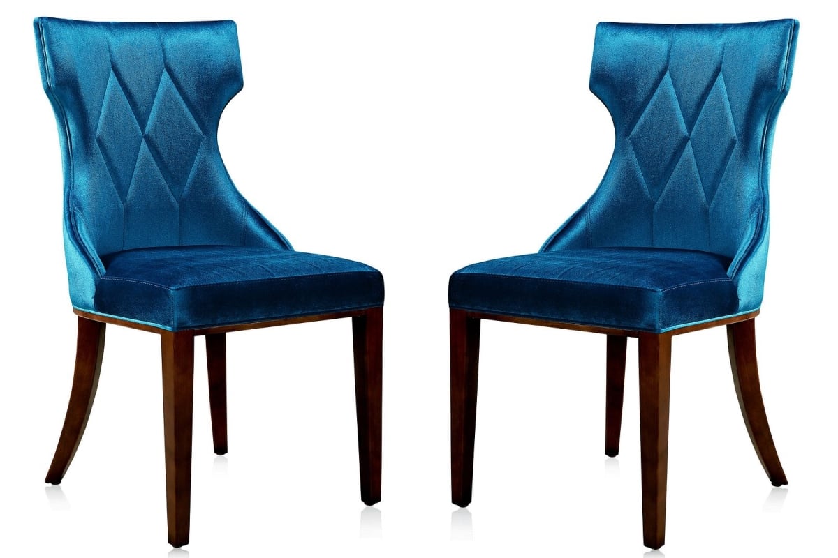 DC007-CB Reine Cobalt Blue & Walnut Velvet Dining Chair, 37 x 19.7 x 23.6 in. - Set of 2 -  Manhattan Comfort