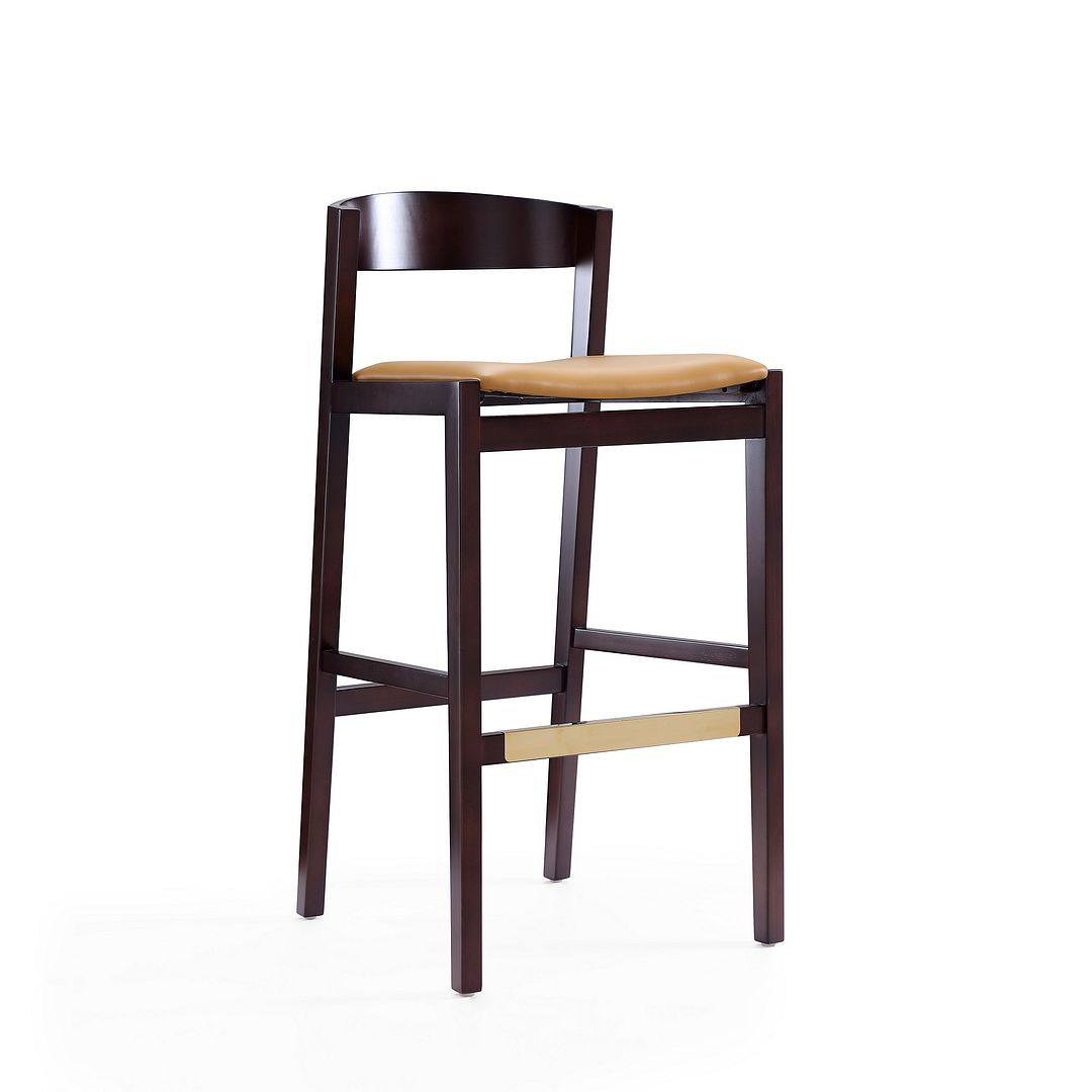 Klismos Camel & Dark Walnut Beech Wood Barstool, 40.75 x 20 x 20.5 in.