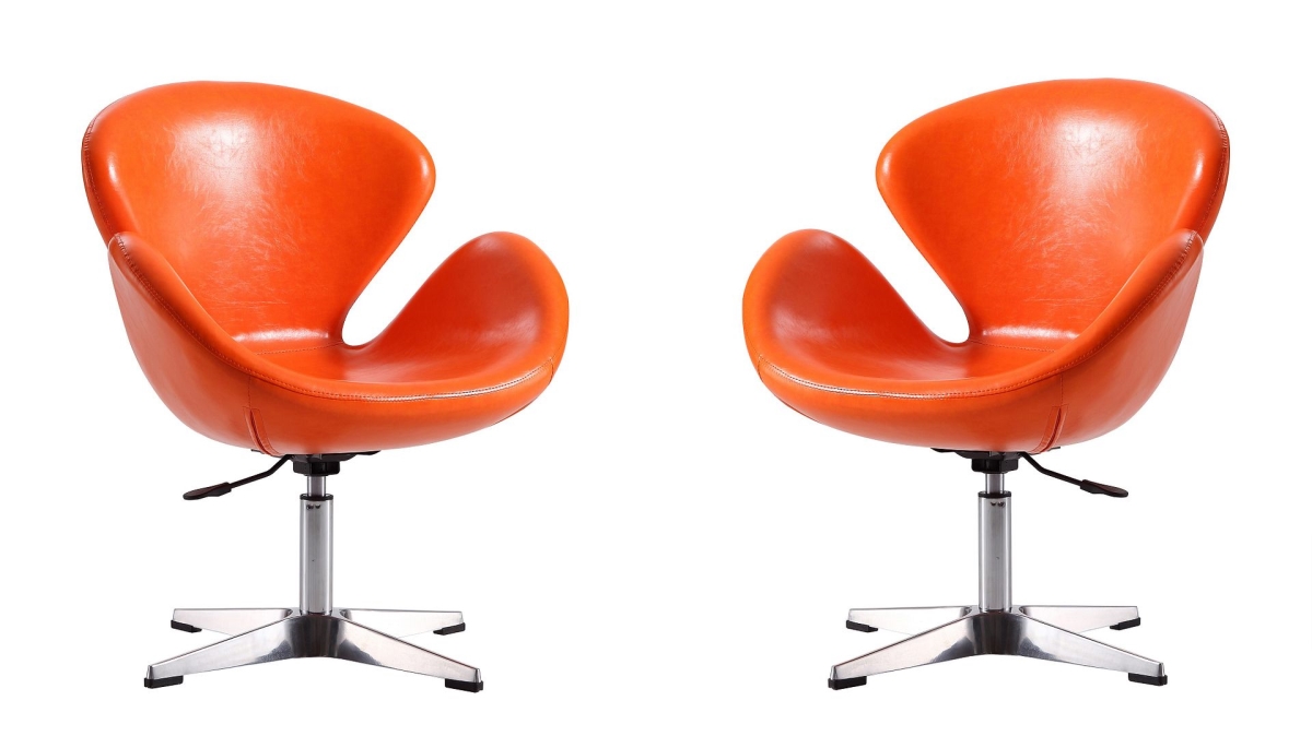 2-AC038-TR Raspberry Tangerine & Polished Chrome Faux Leather Adjustable Swivel Chair, 34.3-39.4 x 28.7 x 24.8 in. - Set of 2