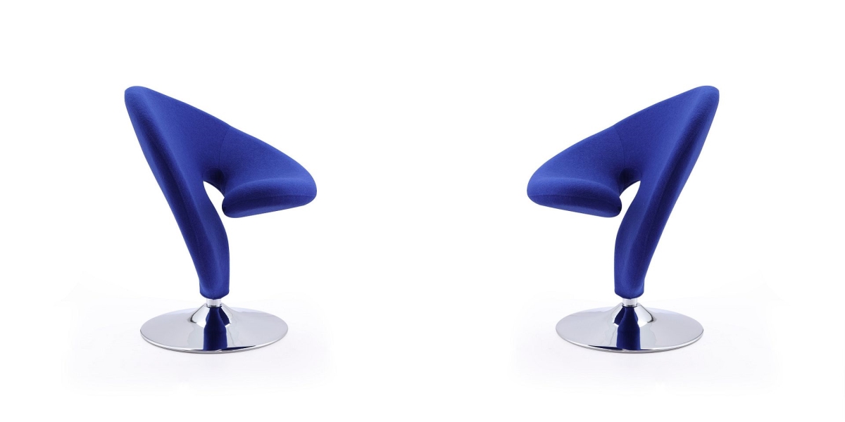 2-AC040-BL Curl Blue & Polished Chrome Wool Blend Swivel Accent Chair, 30.7 x 24 x 26 in. - Set of 2