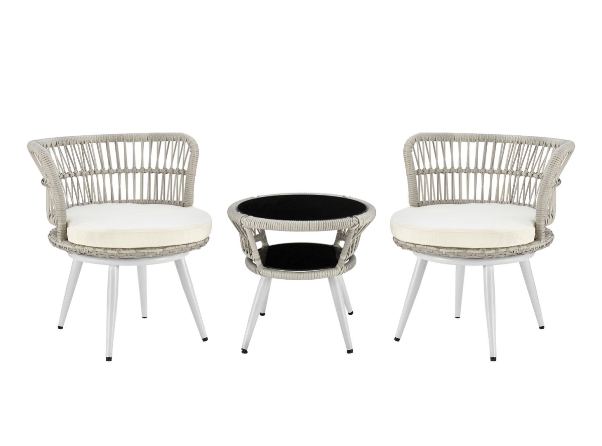 OD-CV013-CR 18.50 x 19.69 in. Dia. Monaco Rope Wicker Patio Conversation Set with Cushion, Cream - 3 Piece