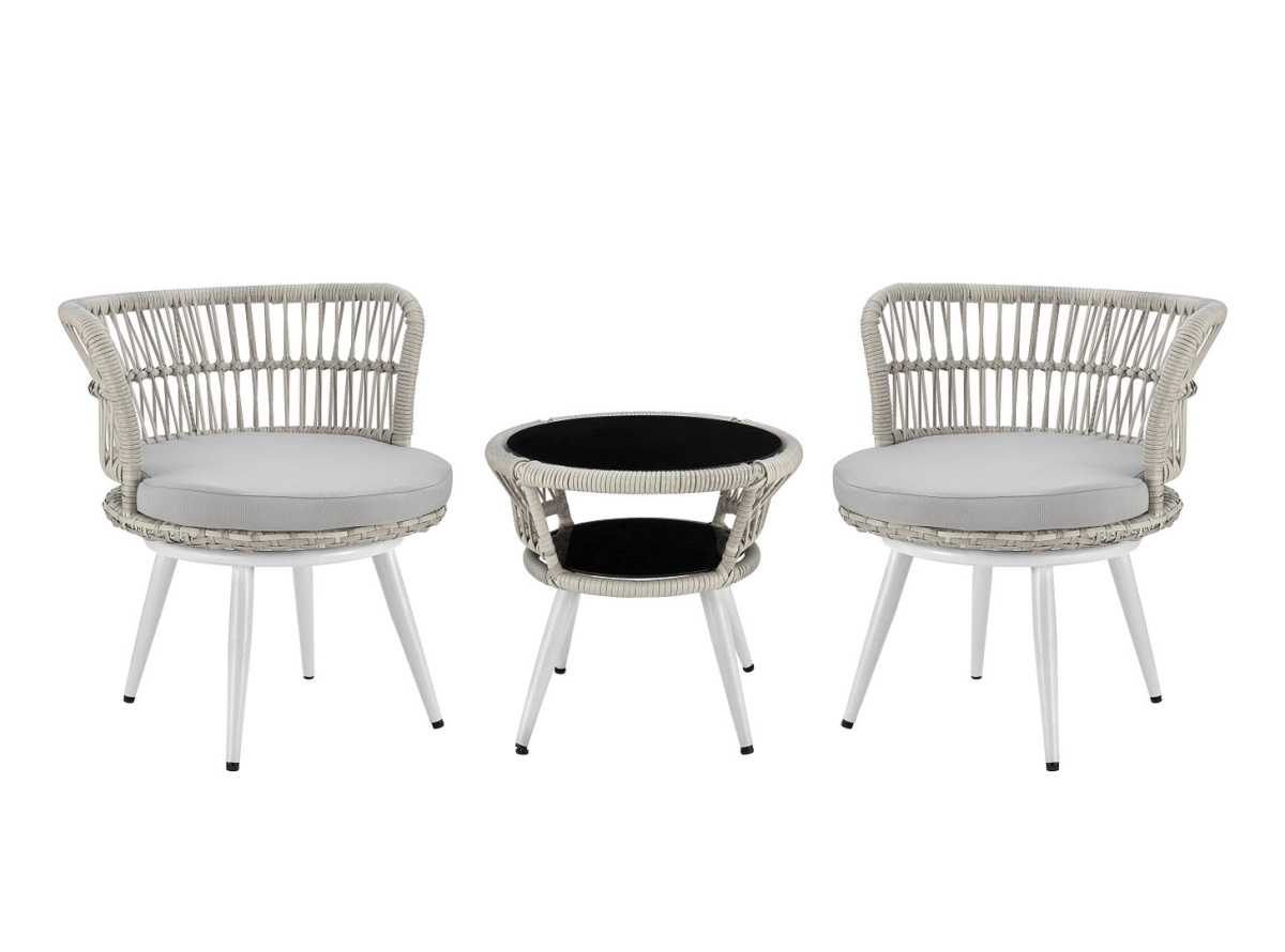 18.50 x 19.69 in. Dia. Monaco Rope Wicker Patio Conversation Set with Cushion, Grey - 3 Piece