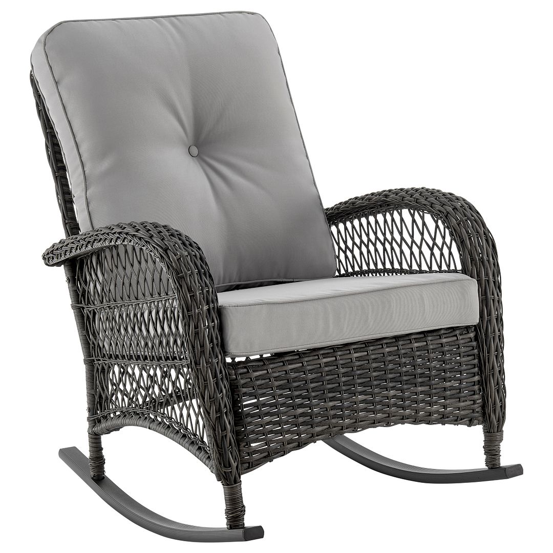 OD-CV017-GY Furttuo Steel Rattan Outdoor Rocking Chair with Cushion, Grey