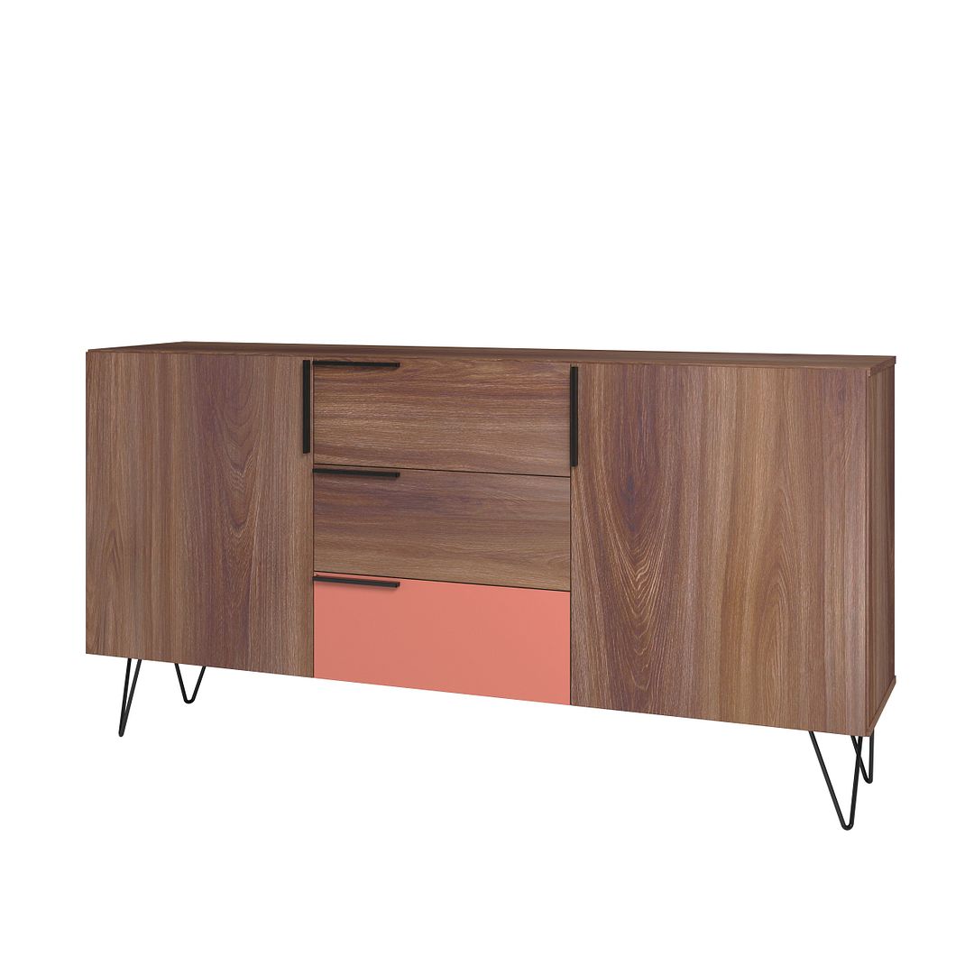 62.99 in. Beekman Sideboard with 4 Shelves, Brown & Pink
