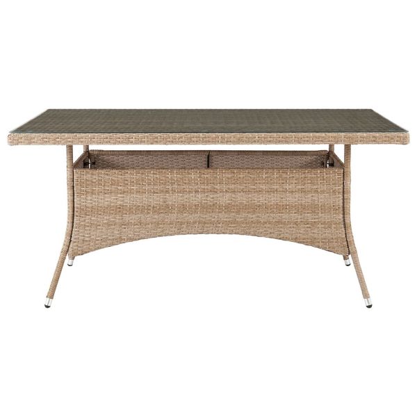 OD-DT002-NE 62.99 in. Genoa Patio Dining Table with Glass Top, Nature Weave Tan -  Manhattan Comfort