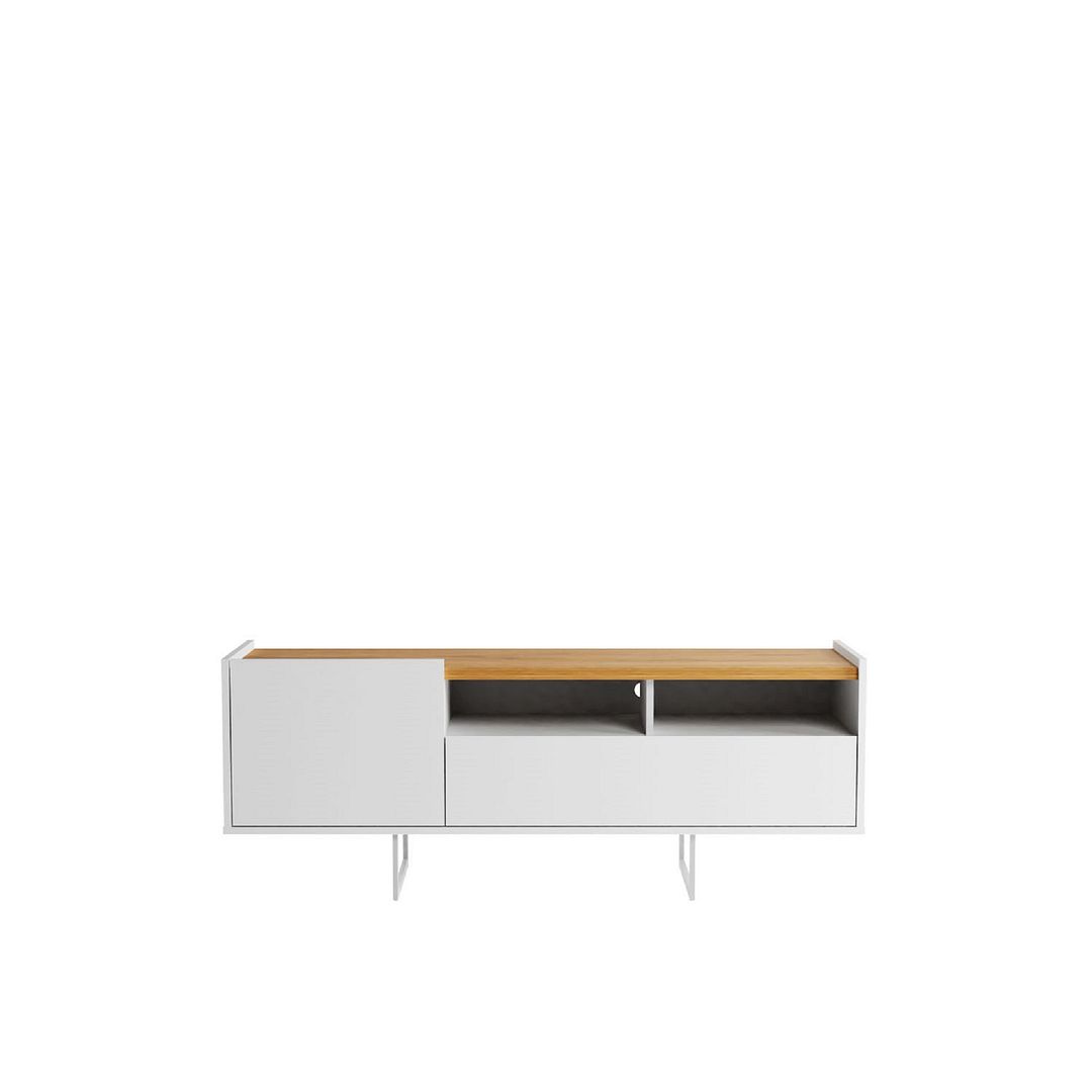 53.14 in. Winston TV Stand with 4 Shelves, White & Cinnamon