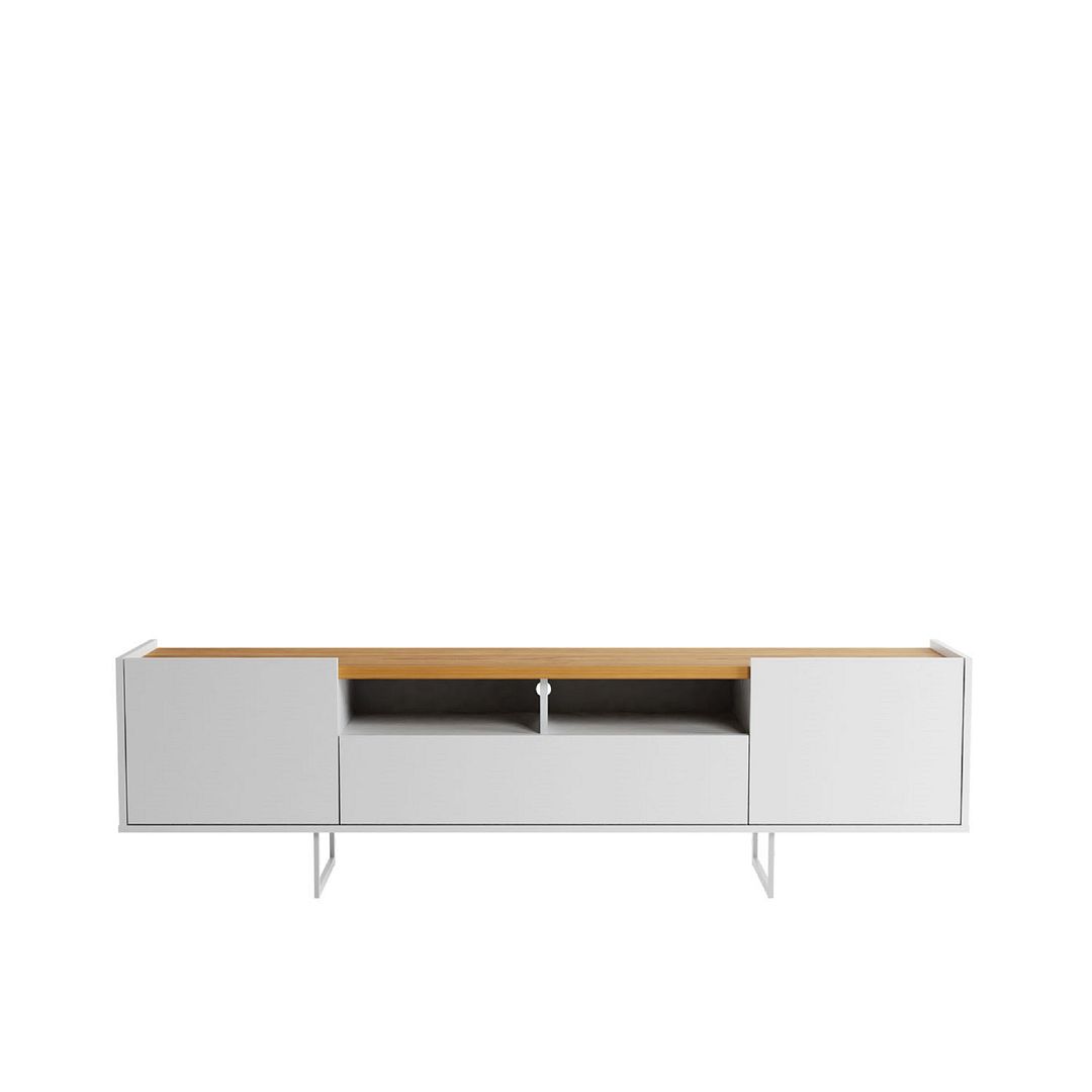 70.86 in. Winston TV Stand with 6 Shelves, White & Cinnamon