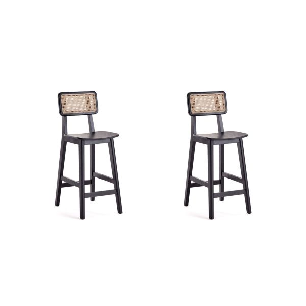2-CSCA01-BK Versailles Counter Stool, Black & Natural Cane - Set of 2