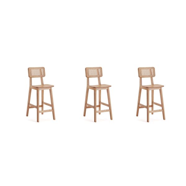 Versailles Counter Stool, Black & Natural Cane - Set of 3