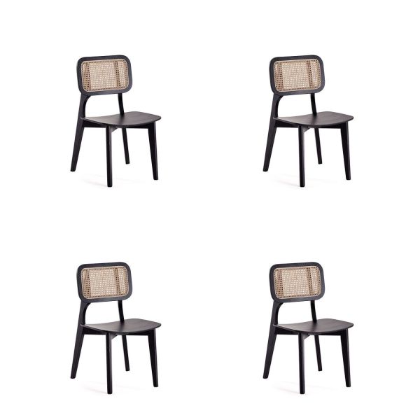 Versailles Square Dining Chair, Black & Natural Cane - Set of 4