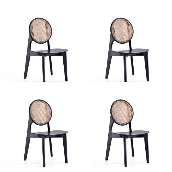 Versailles Round Dining Chair, Black & Natural Cane - Set of 4