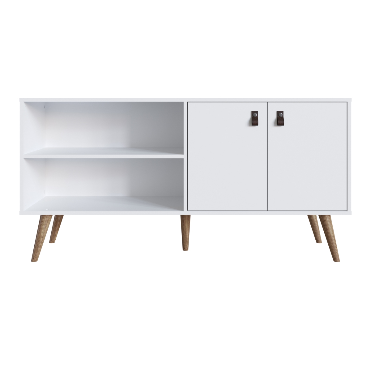 308GFX1 53.7 x 15.3 x 26.8 in. Amber Mid-Century Modern Eucalyptus Wood TV Stand, White