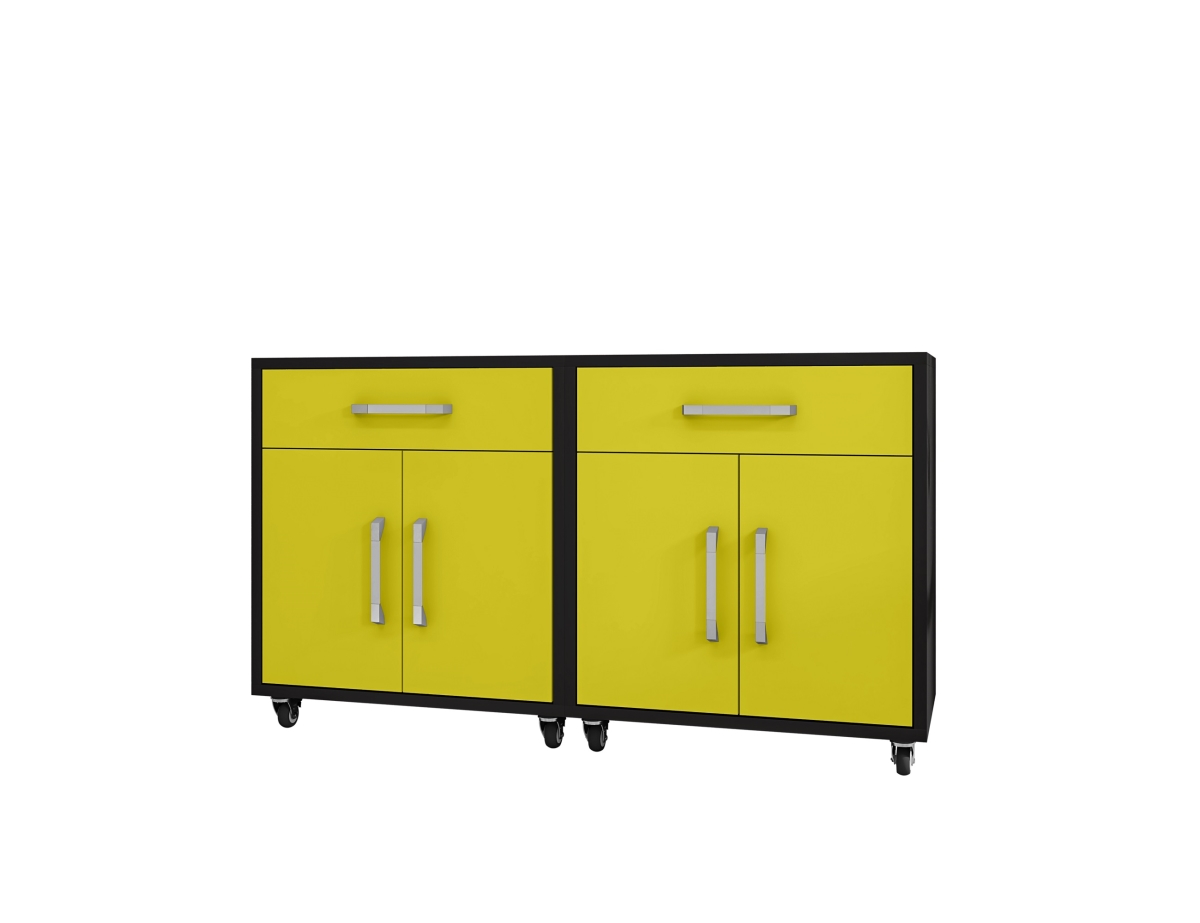 2-252BMC84 28.35 x 17.72 x 34.41 in. Eiffel Modern MDP Rolling Garage Cabinet, Yellow - Set of 2