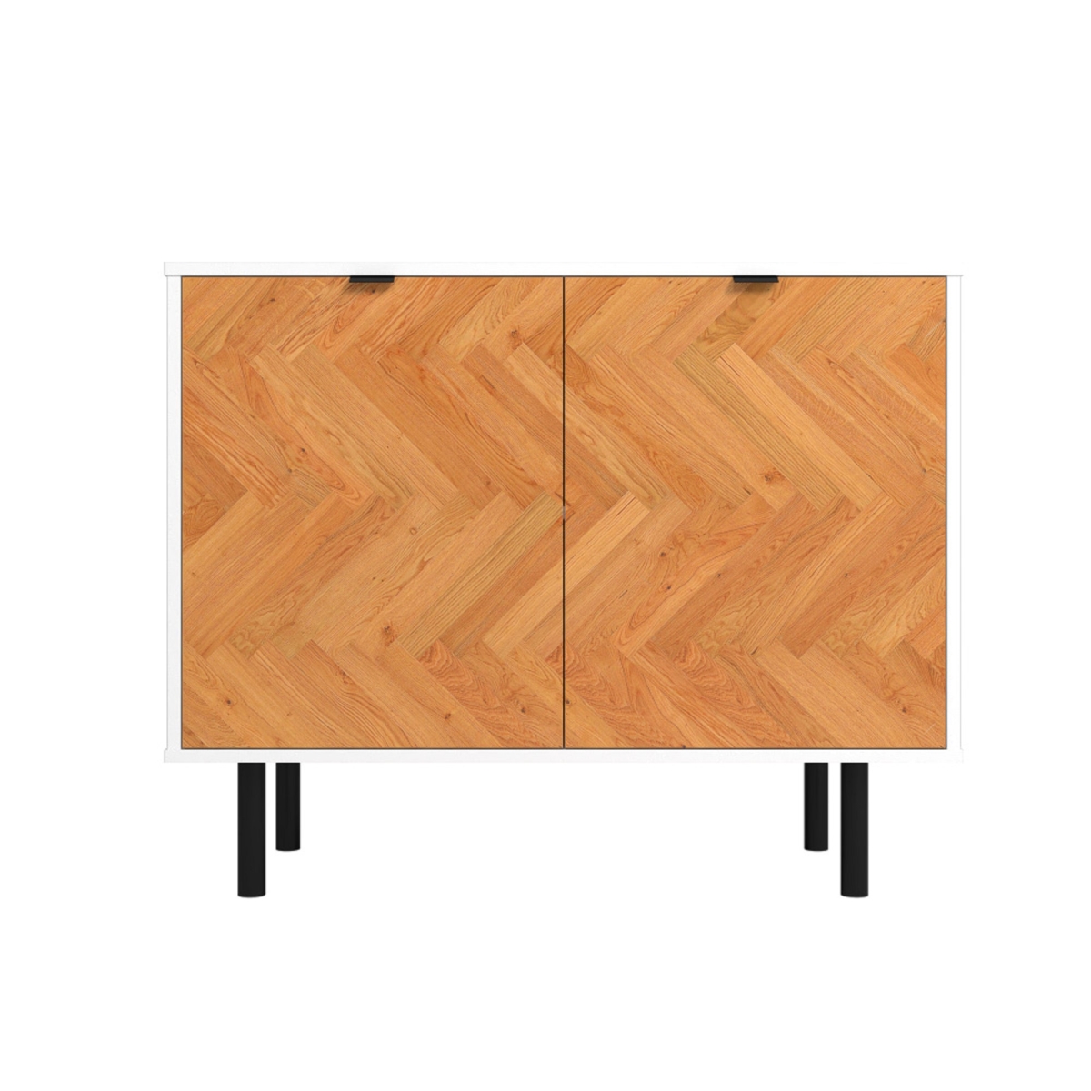 AC-310AMC246 35.43 x 17.52 x 25.6 in. Liam Mid-Century Modern MDP Accent Cabinet, Natural Wood Print & White