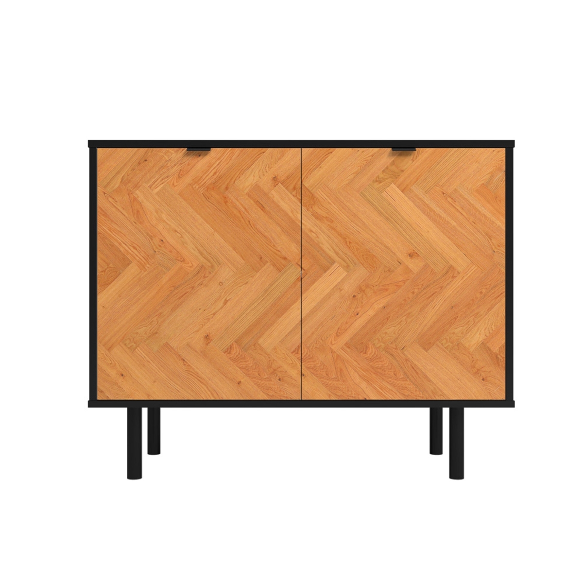 AC-310AMC247 35.43 x 17.52 x 25.6 in. Liam Mid-Century Modern MDP Accent Cabinet, Natural Wood Print & Black