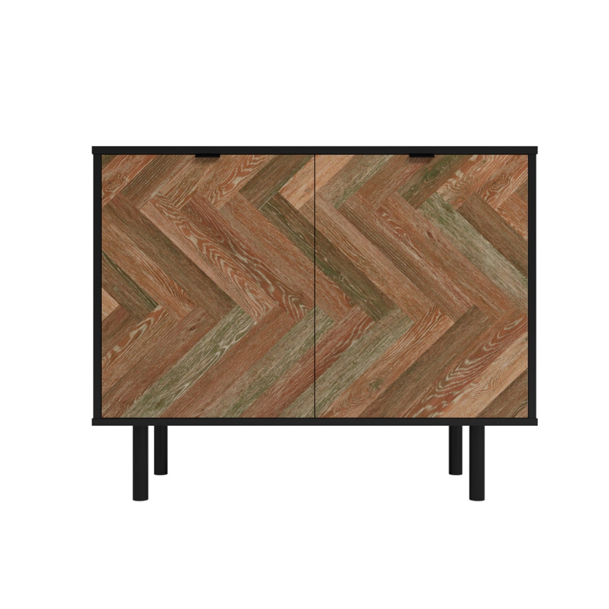AC-310AMC248 35.43 x 17.52 x 25.6 in. Liam Mid-Century Modern MDP Accent Cabinet, Brown Wood Print & Black