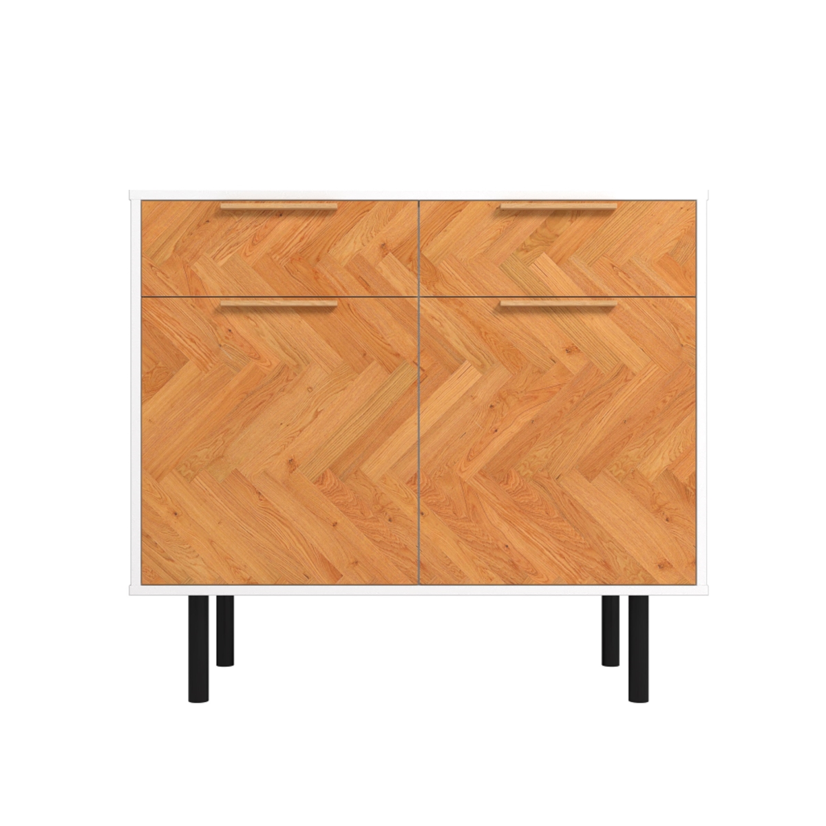 SB-311AMC246 35.43 x 14.96 x 31.69 in. Liam Mid-Century Modern MDP Sideboard, Natural Wood Print & White