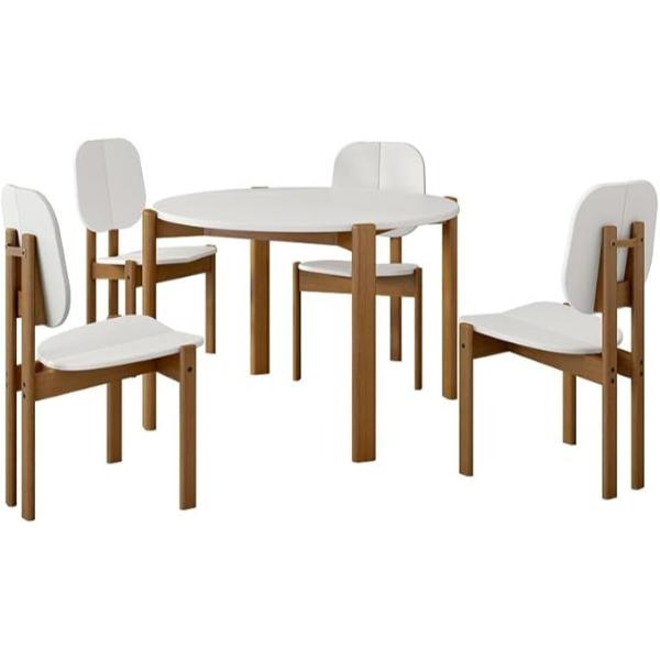 4-DT-82705-WH 46.54 x 46.54 x 36.02 in. Gales Mid-Century Modern MDF & Wood Dining Set, White - 13 Piece