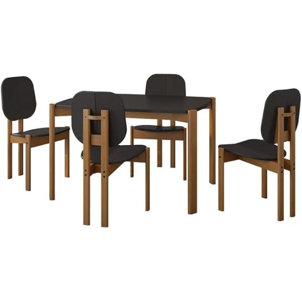 4-DT-82901-BK 47.24 x 35.43 x 36.02 in. Gales Mid-Century Modern MDF & Wood Dining Set, Black - 5 Piece