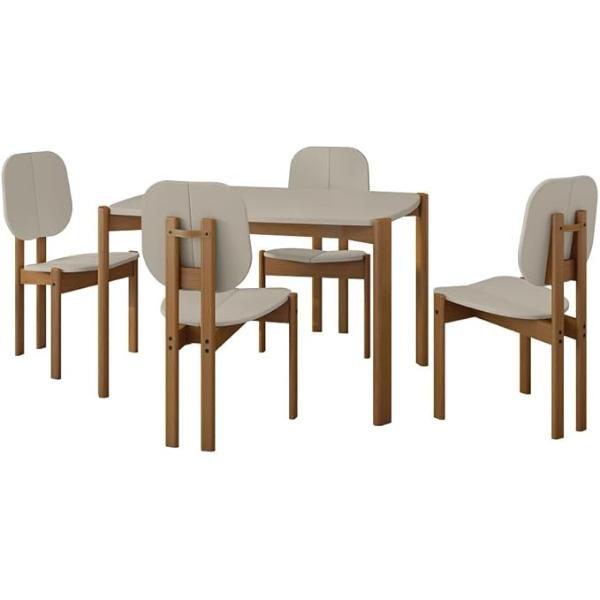 4-DT-82901-OW 47.24 x 35.43 x 36.02 in. Gales Mid-Century Modern MDF & Wood Dining Set, Greige - 5 Piece