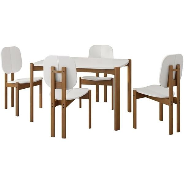 4-DT-82901-WH 47.24 x 35.43 x 36.02 in. Gales Mid-Century Modern MDF & Wood Dining Set, White - 5 Piece