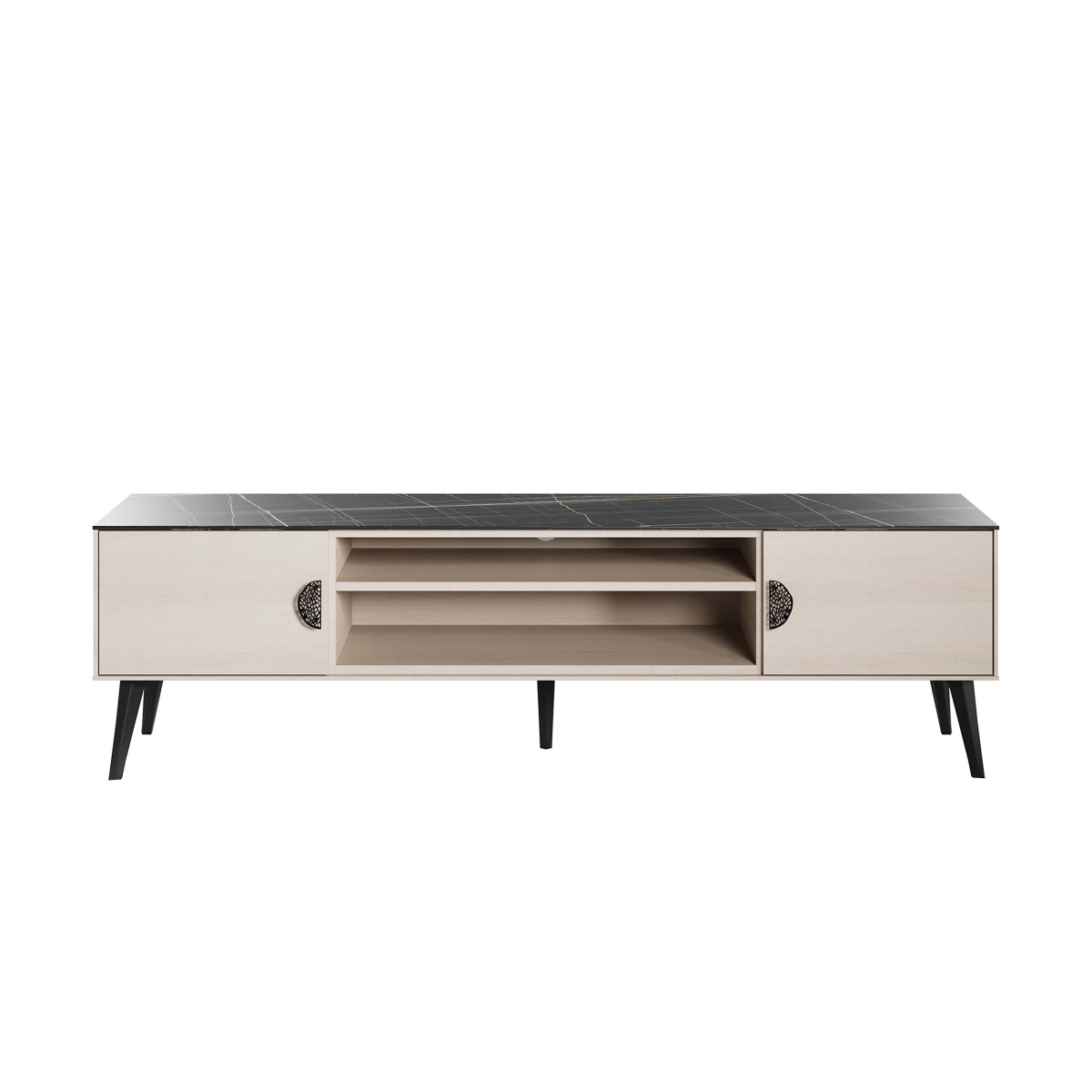TV004-WB 70.86 x 18.5 x 19.96 in. Haley Mid-Century Modern MDP TV Stand, Black Marble & White