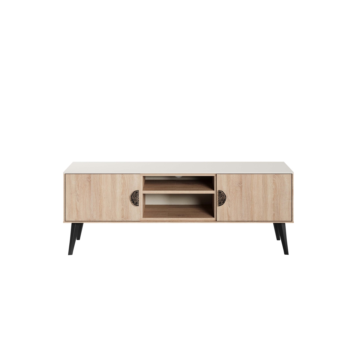 TV005-NN 55.11 x 18.5 x 19.96 in. Haley Mid-Century Modern MDP TV Stand, Nude & Natural