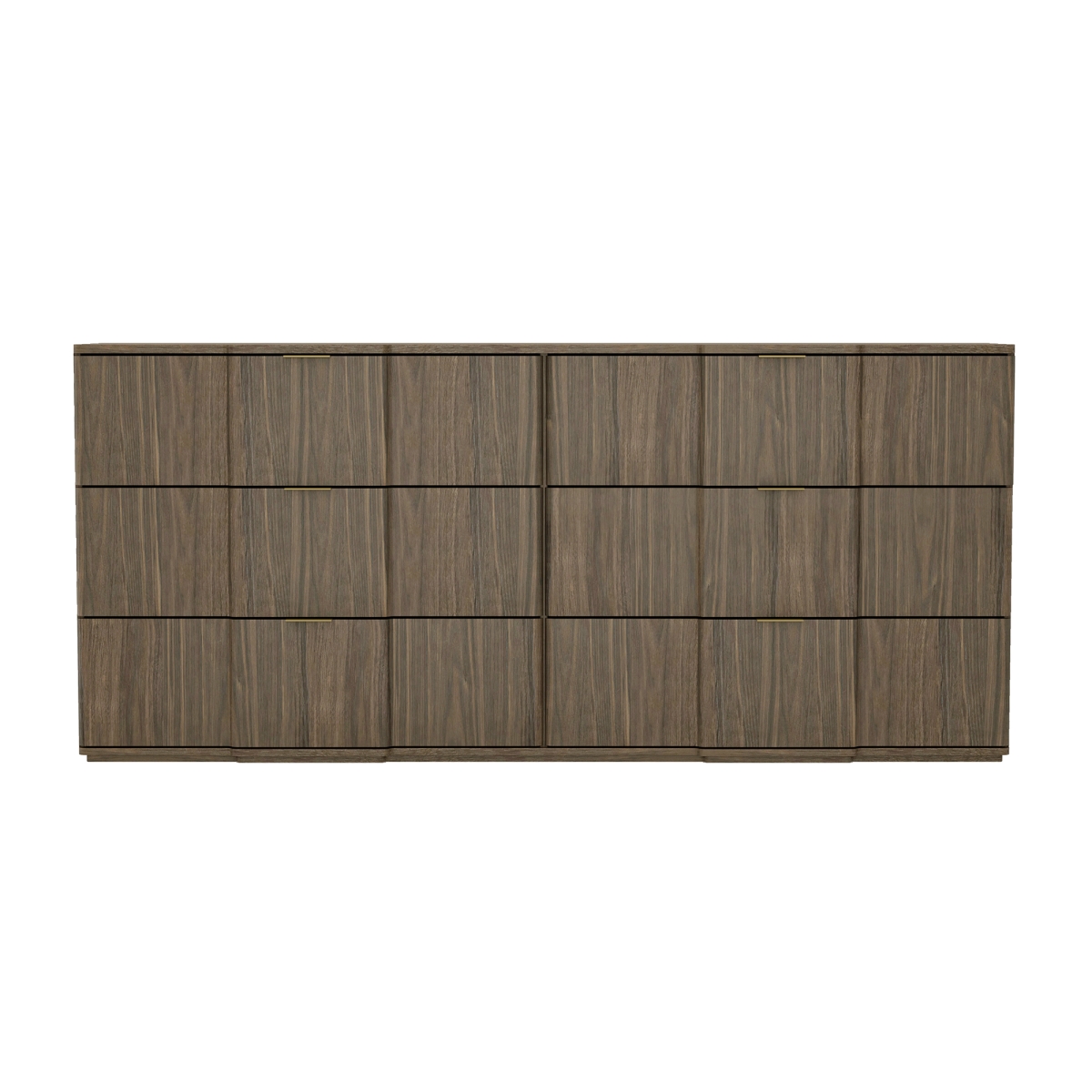 DR1562-3 72 x 18.1 x 32.2 in. Clive Mid-Century Modern 6-Drawer MDF Dresser, Walnut Brown & Gold