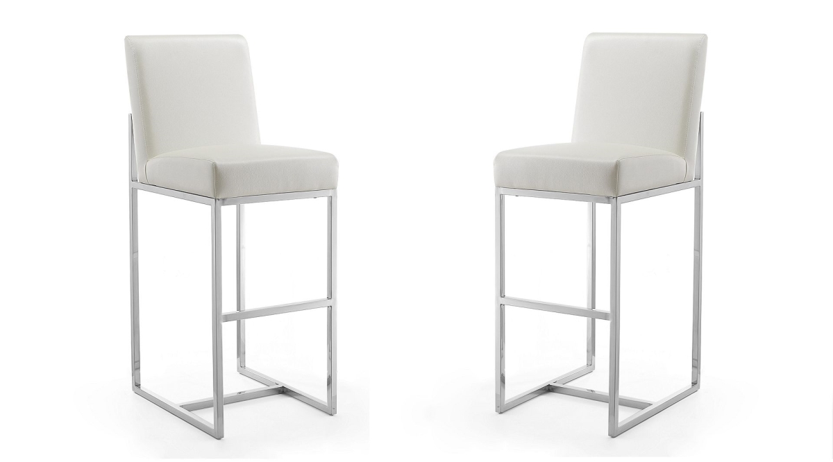 2-BS010-PW Element Pearl White & Polished Chrome Stainless Steel Bar Stool, 42.13 x 16.34 x 21.3 in. - Set of 2