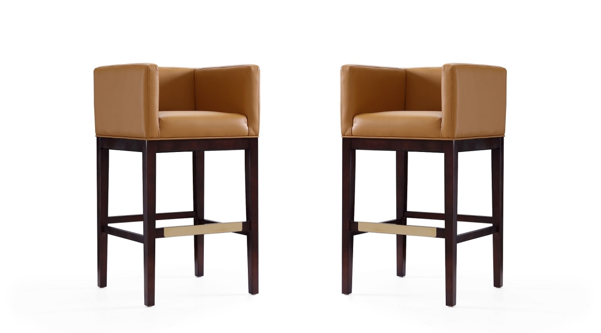 2-BS012-CL Kingsley Camel & Dark Walnut Beech Wood Barstool, 38 x 21 x 19.5 in. - Set of 2