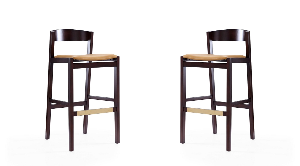 2-BS014-CL Klismos Camel & Dark Walnut Beech Wood Barstool, 40.75 x 20 x 20.5 in. - Set of 2