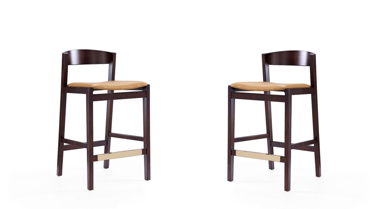 2-CS007-CL Klismos Camel & Dark Walnut Beech Wood Counter Height Bar Stool, 36.75 x 20 x 20.5 in. - Set of 2