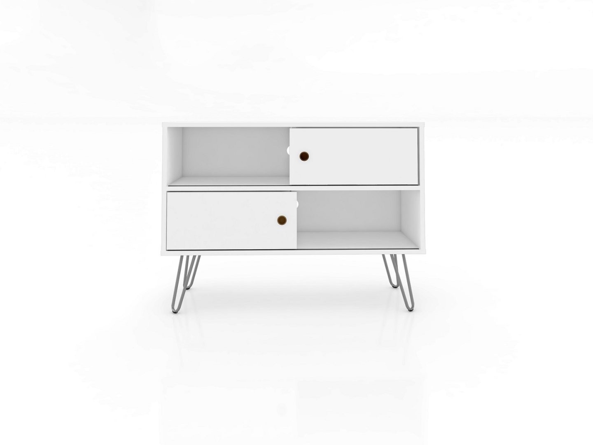 Baxter Mid-Century- Modern TV Stand with 4 Shelves in White, 24.21 x 35.43 x 14.17 in -  Designed to Furnish, DE2616414