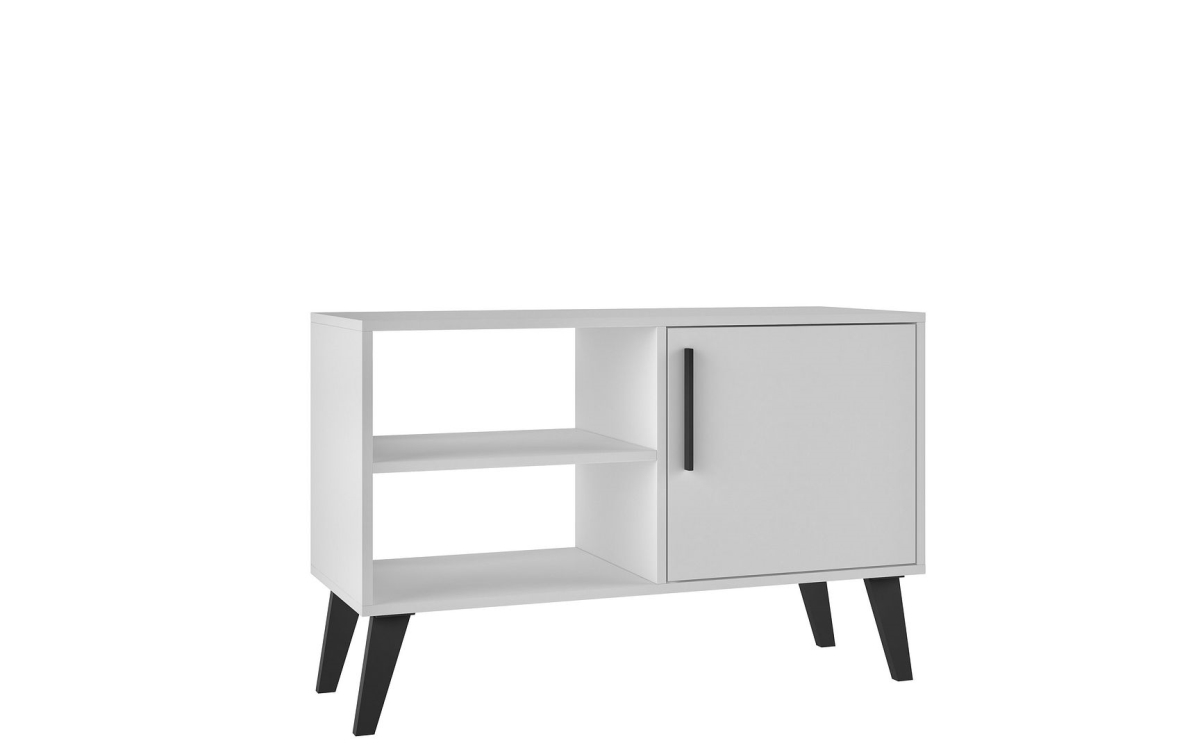 Mid-Century- Modern Amsterdam TV Stand with 3 Shelves in White, 24.8 x 35.43 x 13.78 in -  Designed to Furnish, DE3064612