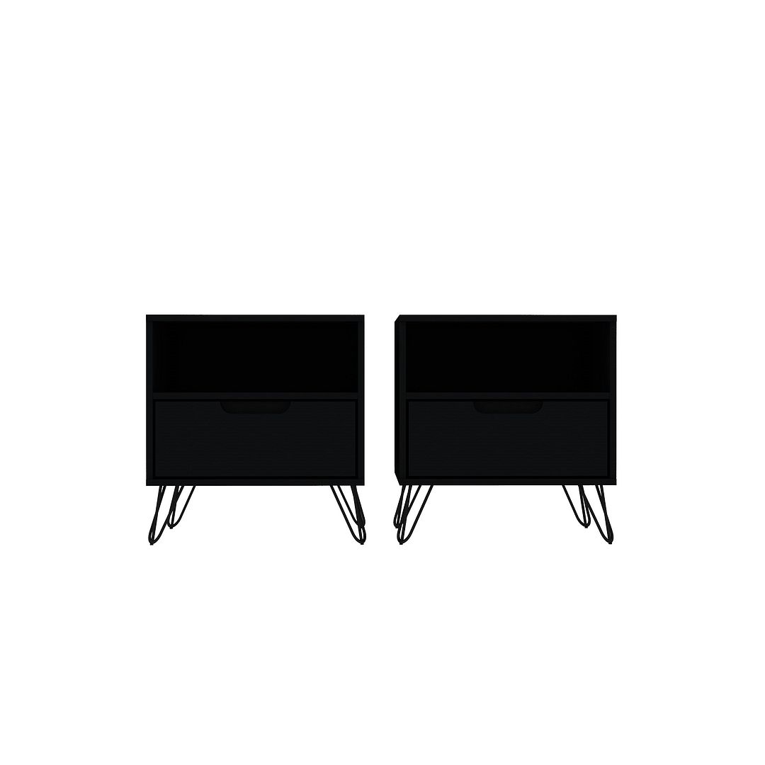 2-101GMC2 Rockefeller 1-Drawer Black Nightstand, 21.65 x 20.08 x 17.62 in. - Set of 2