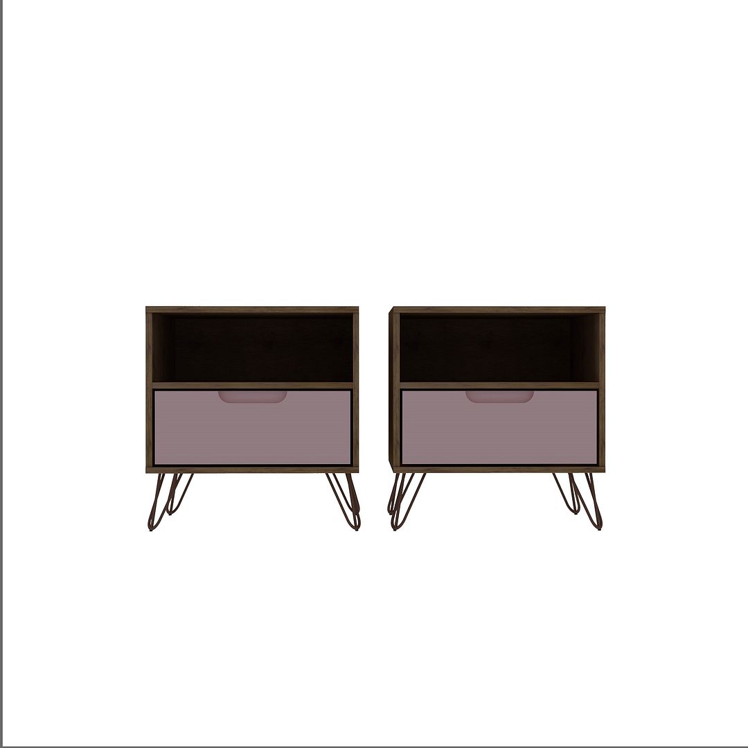 2-101GMC6 Rockefeller 1-Drawer Nature & Rose Pink Nightstand, 21.65 x 20.08 x 17.62 in. - Set of 2