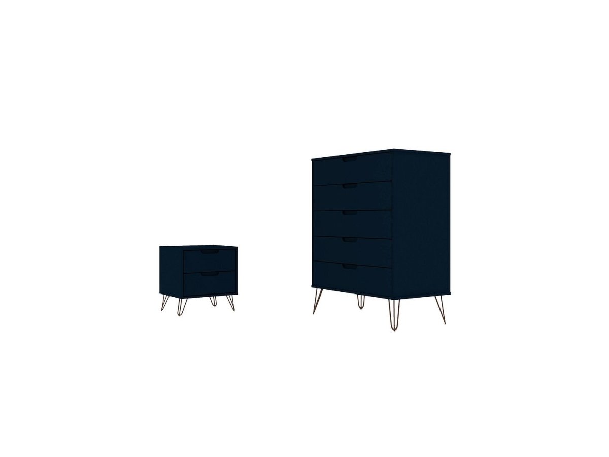 179GMC4 Rockefeller Tatiana Midnight Blue 5-Drawer Dresser & 2-Drawer Nightstand Set, 44.57 x 55.5 x 21.57 in -  Manhattan Comfort