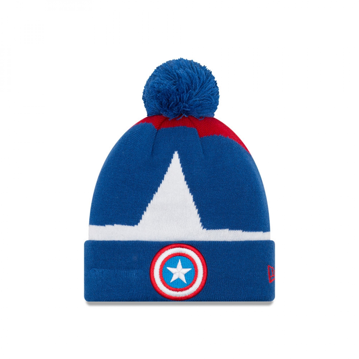 Picture of Captain America 812538 Captain America Logo Kids Cuff Knit New Era Pom Beanie