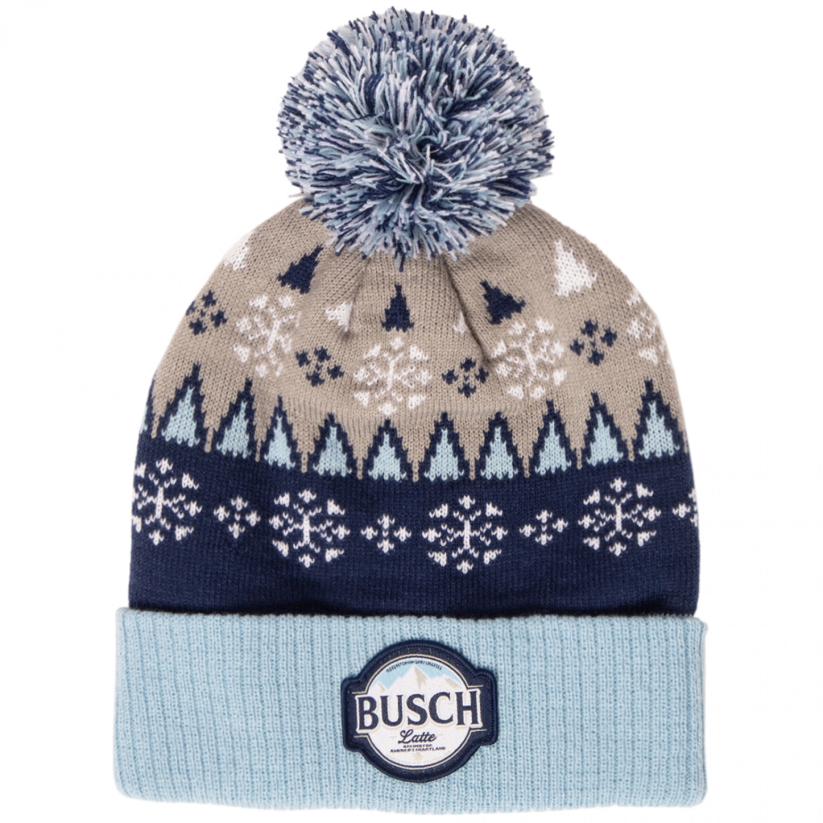 Picture of Busch 829214 Latte Beer Snowflakes Knit Cuff Pom Beanie