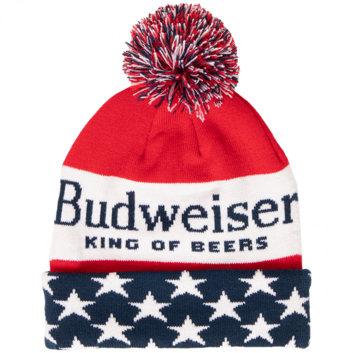 Picture of Budweiser 829210 King of Beers Patriotic Knit Cuff Pom Beanie