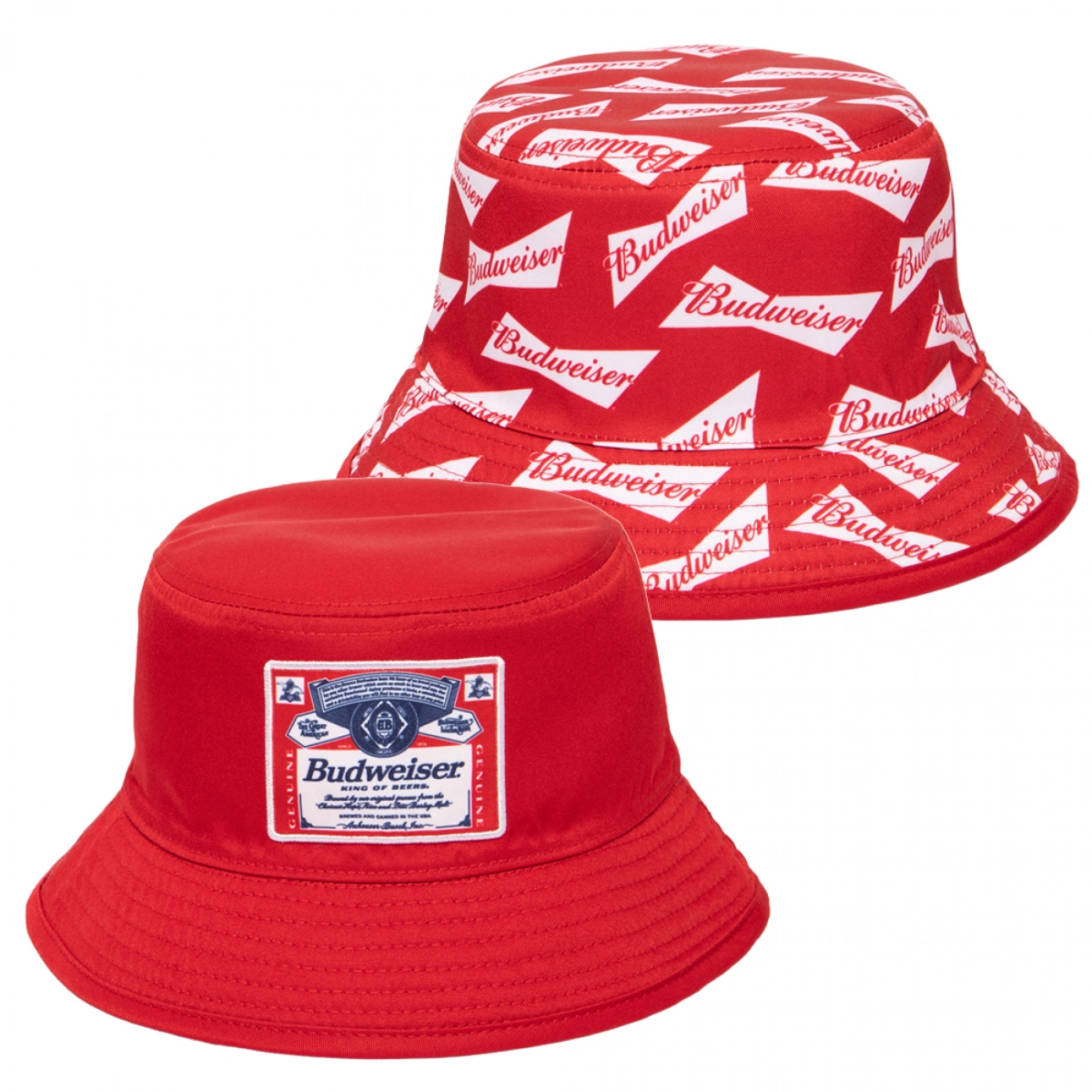Picture of Budweiser 830942 Beer Label & All Over Ribbons Reversible Text Bucket Hat