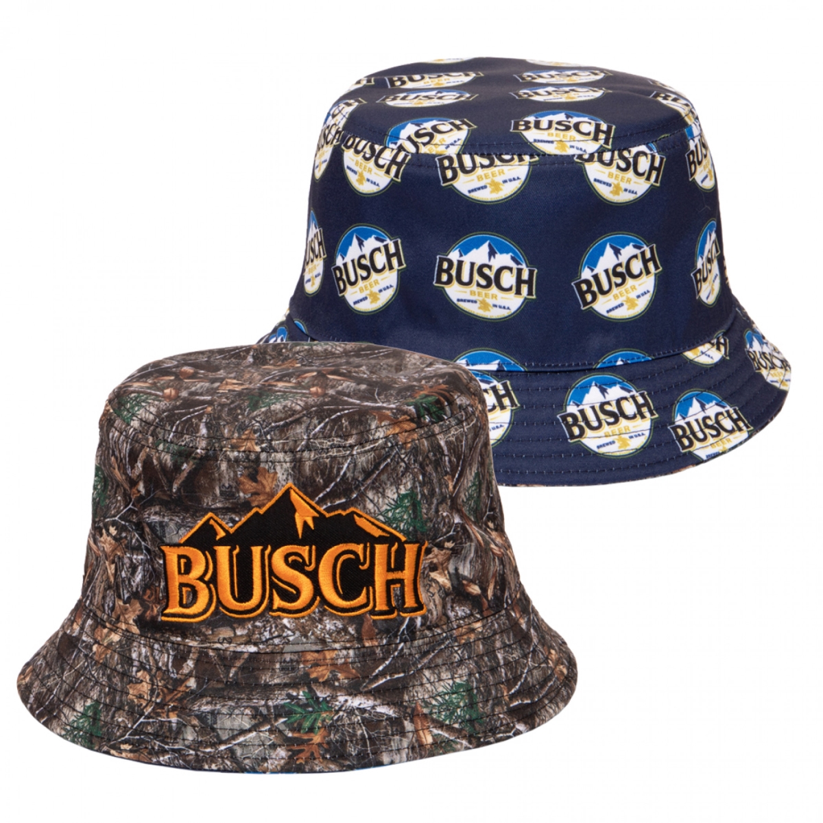 Picture of Busch 830939 Beer Label All Over Reversible Camo Text Bucket Hat