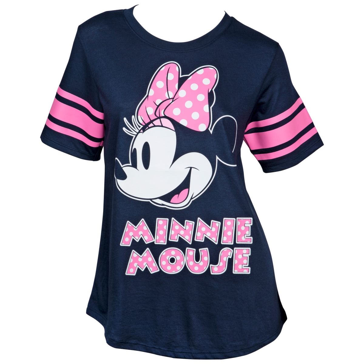 833816-xlarge Disney Minnie Mouse Pink Polka Dot Womens Striped Football T-Shirt, Extra Large