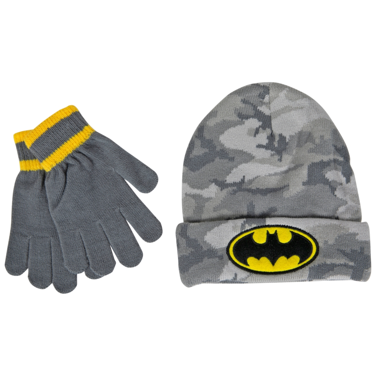 Picture of Batman 839312 Batman Logo Camo Youth Beanie & Glove Set