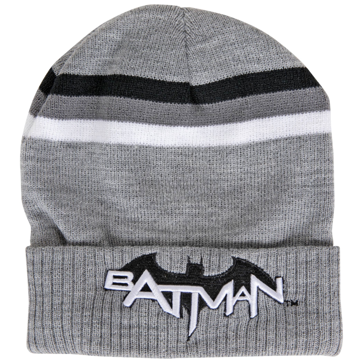 Picture of Batman 837251 DC Comics Bat Symbol & Text Striped Cuff Knit Beanie