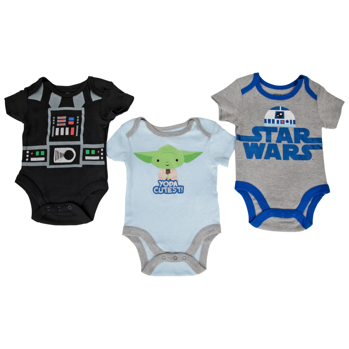 Picture of Star Wars 822758-0-3months Darth Vader Yoda & R2-D2 Infant Bodysuit Set&#44; 0-3 Months - Pack of 3
