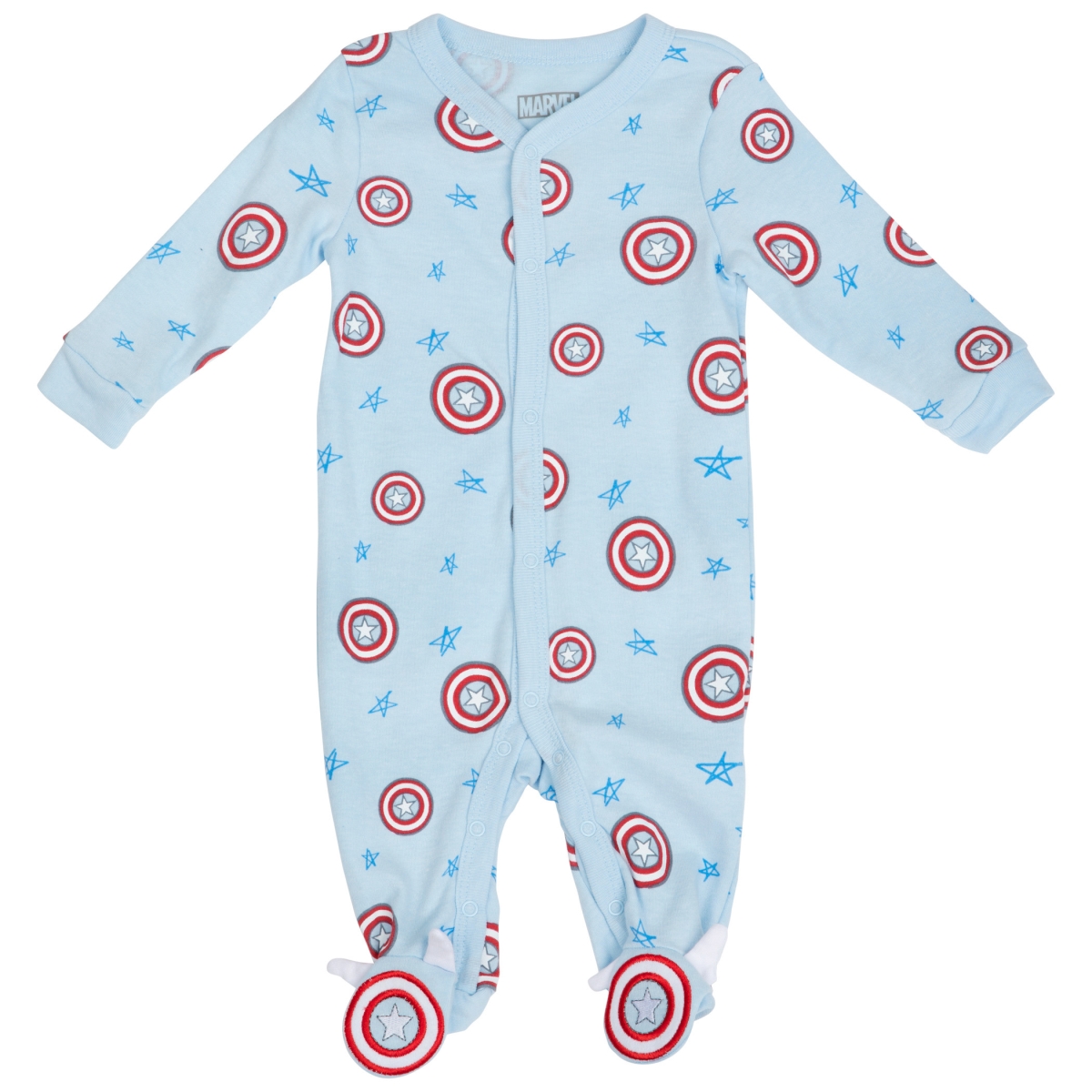 Picture of Captain America 828653-0-3months Marvel Captain America Shields & Stars Symbols Infant Footed Pajamas&#44; 0-3 Months