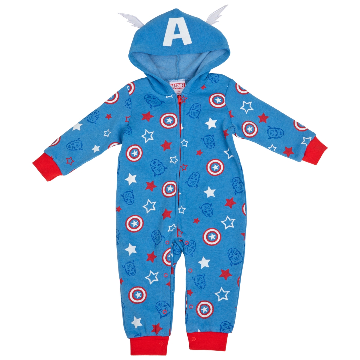 Picture of Captain America 828527-0-3months Marvel Captain America Shields & Stars Hooded Romper&#44; 0-3 Months