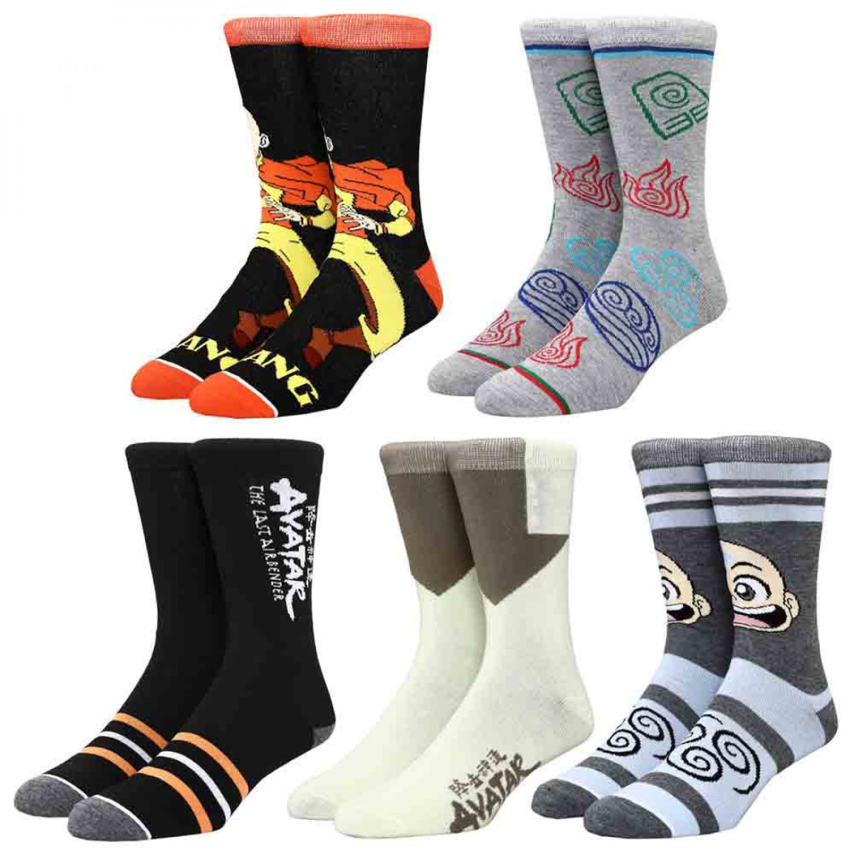 Picture of Avatar the Last Airbender 837899 Nickelodeon Mixed Art Crew Socks, Pack of 5