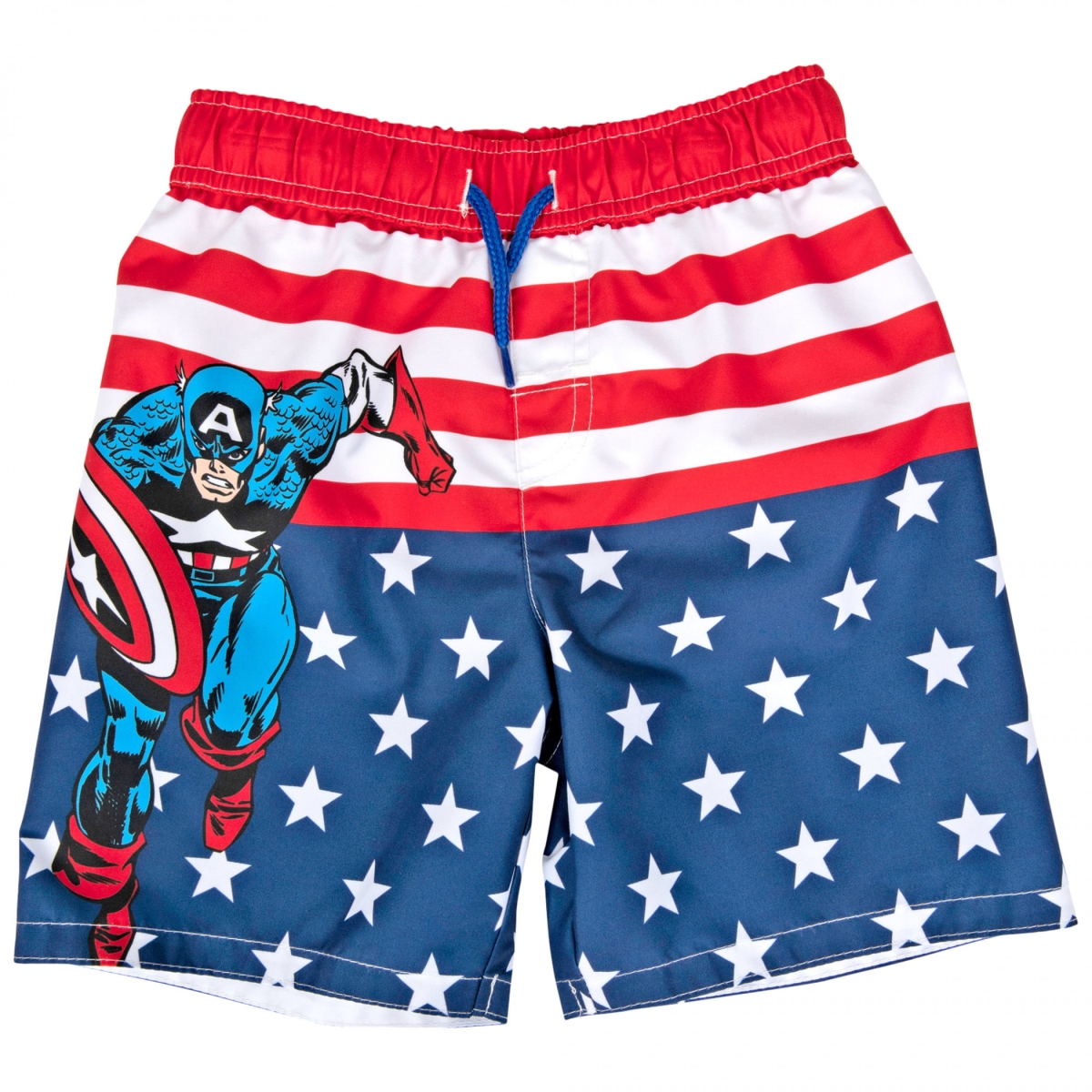 Picture of Captain America 829946-size4 Captain America Character with Stars & Stripes Youth Swim Shorts - Size 4